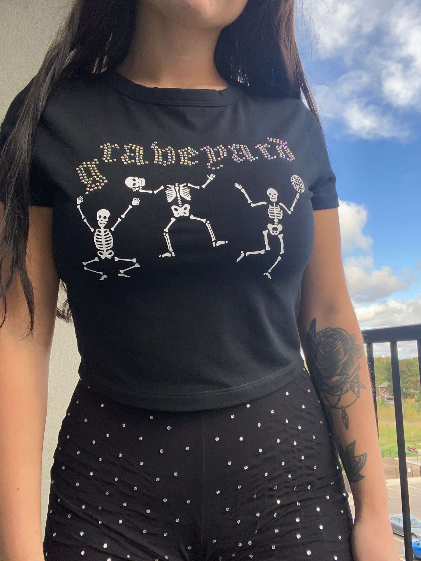 gRaveyard rhinestone crop top