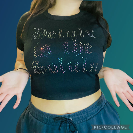 Delulu = Solulu Rhinestone Crop Top MTO