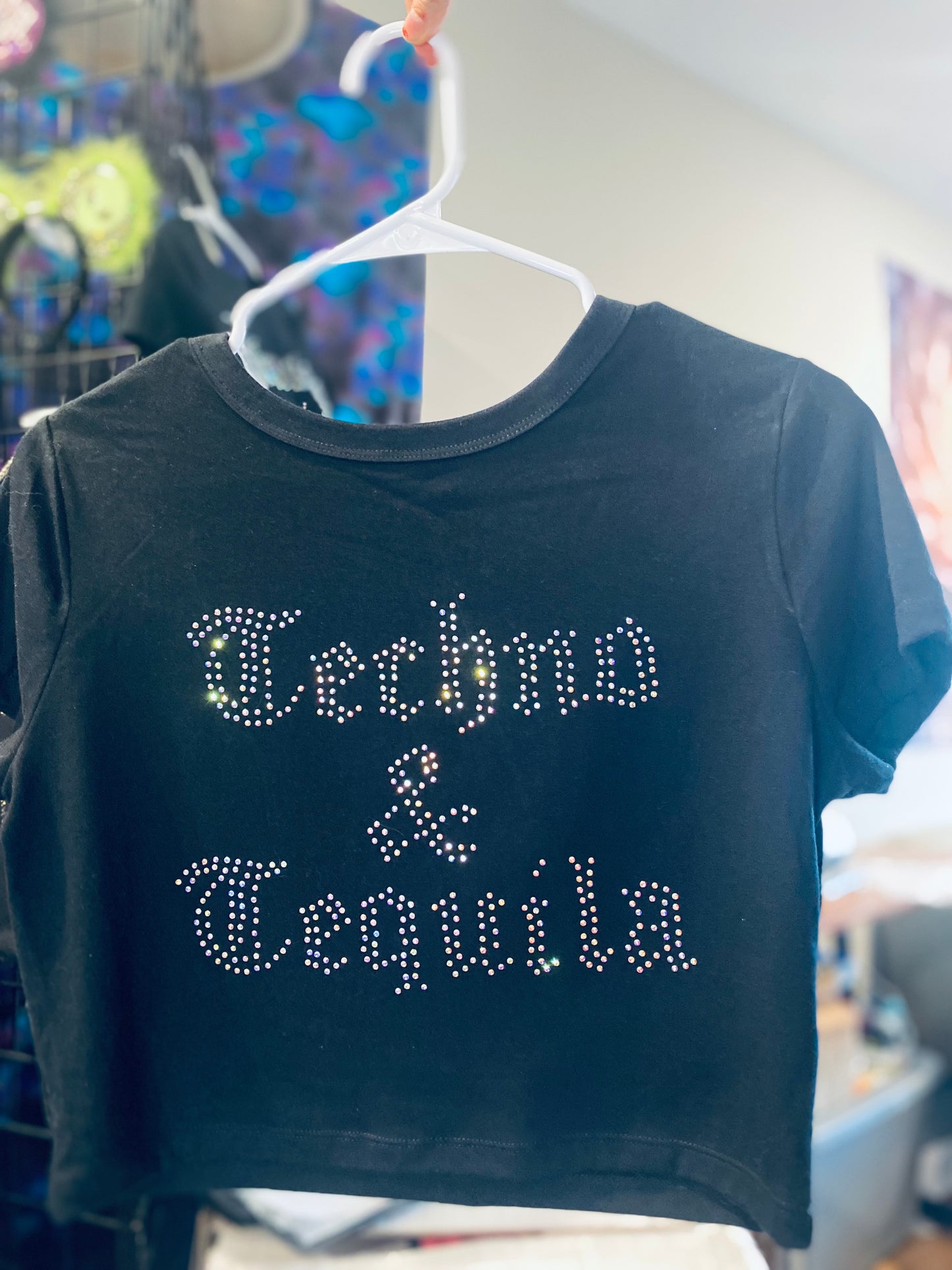 Techno&Tequila Rhinestone Crop Top MTO